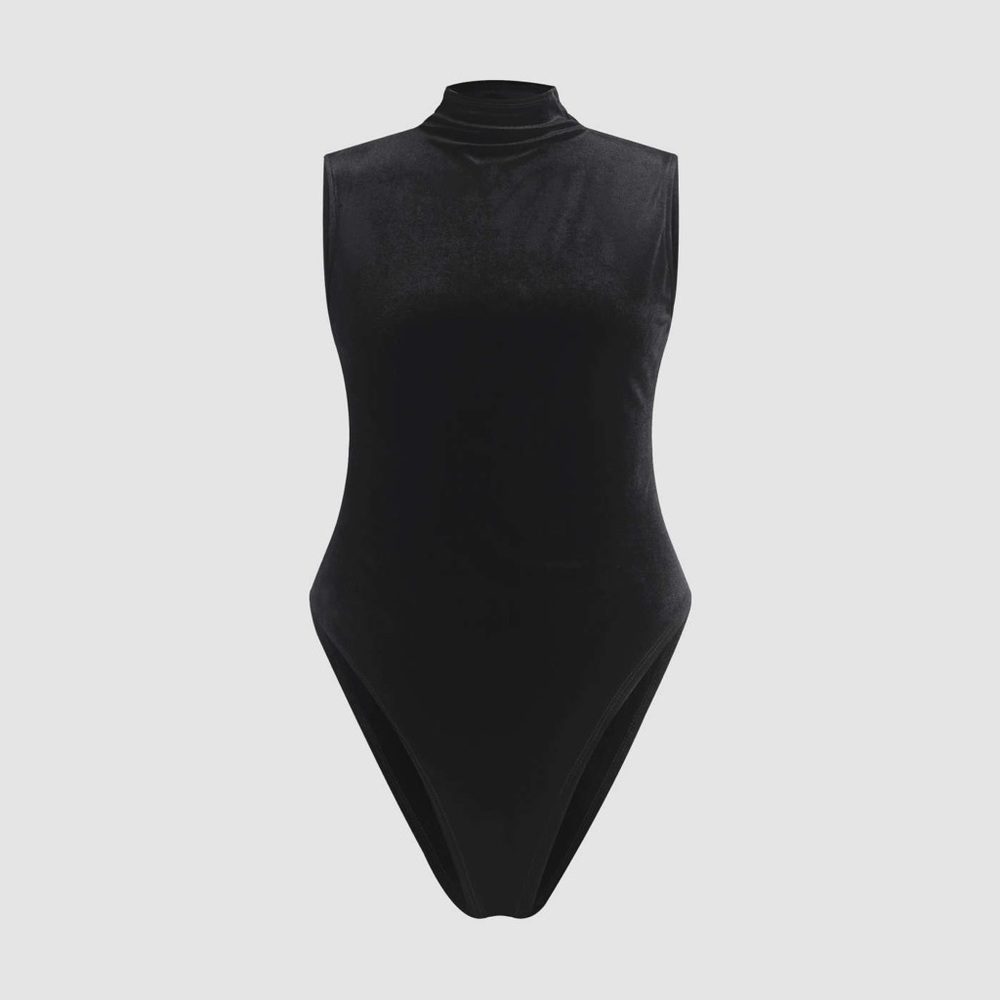 Black Velvet Mock Neck Sleeveless Bodysuit